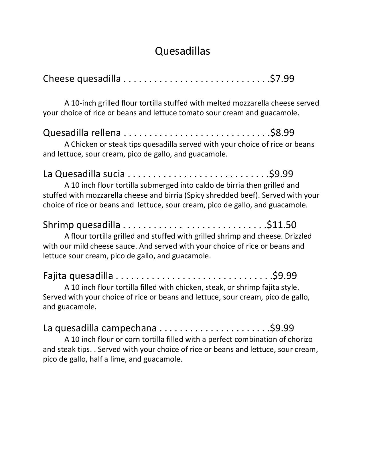 El Tequila Bar & Grill Restaurant Menu